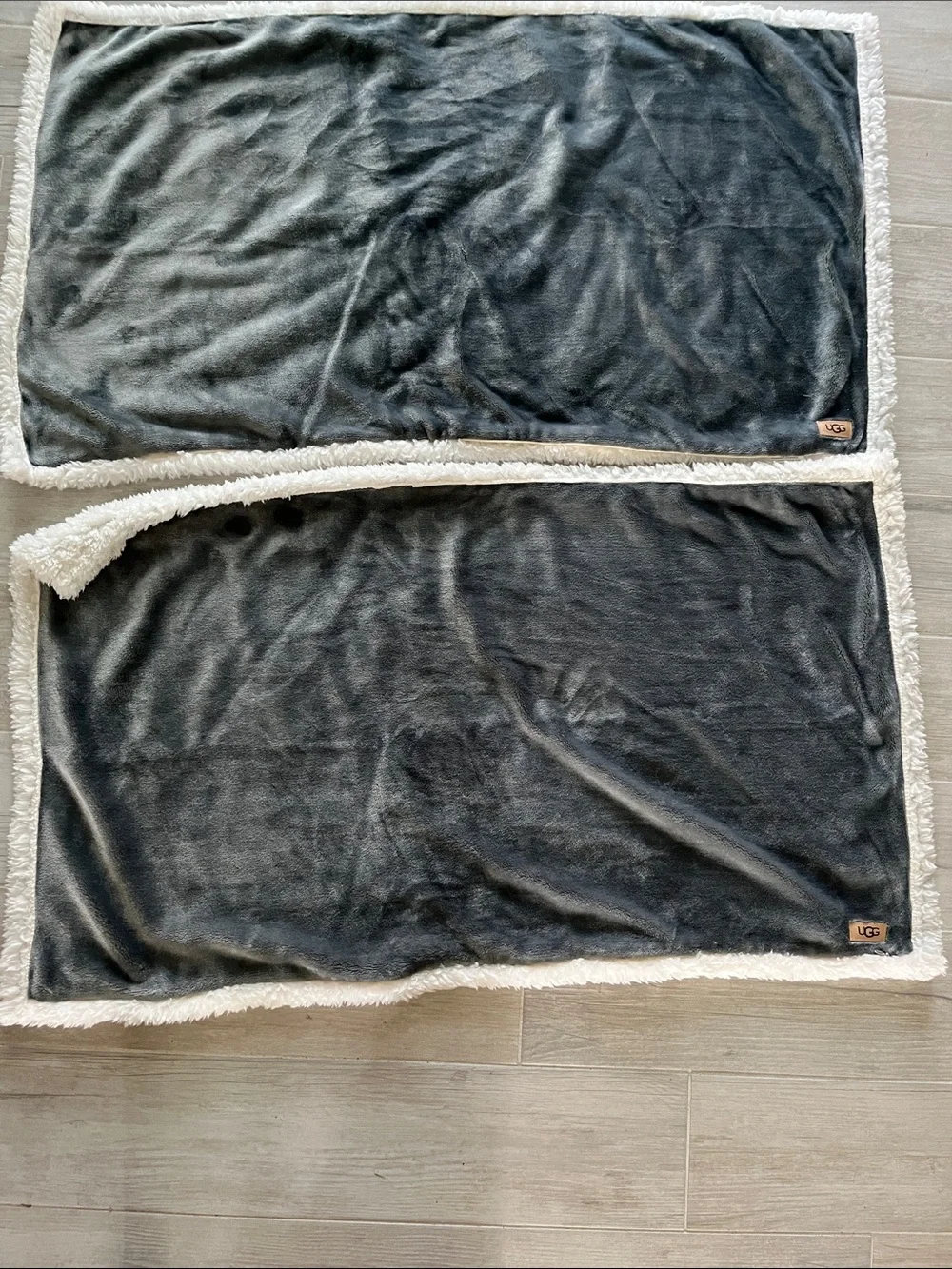 2 Ugg Avery king sherpa plush pillow cases reversible soft gray white cozy